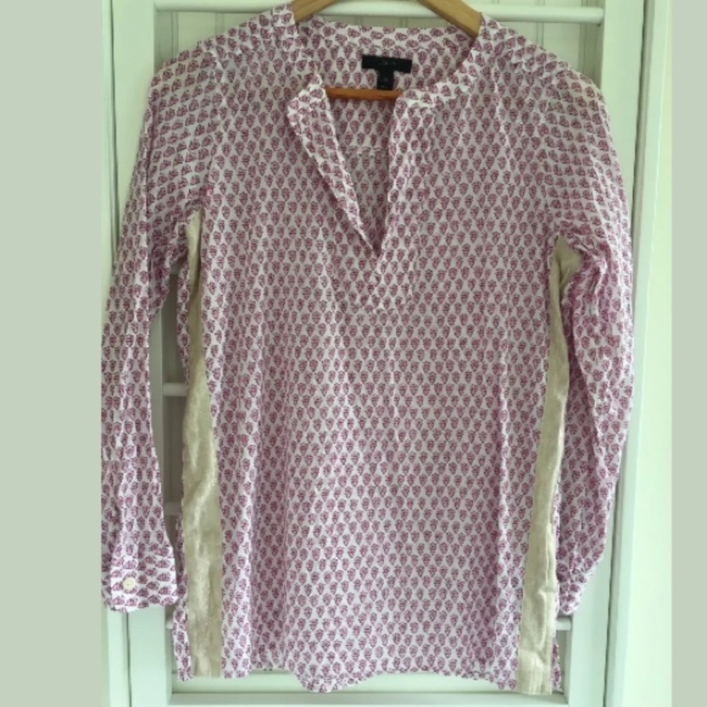 J. Crew Pink and Cream Blouse